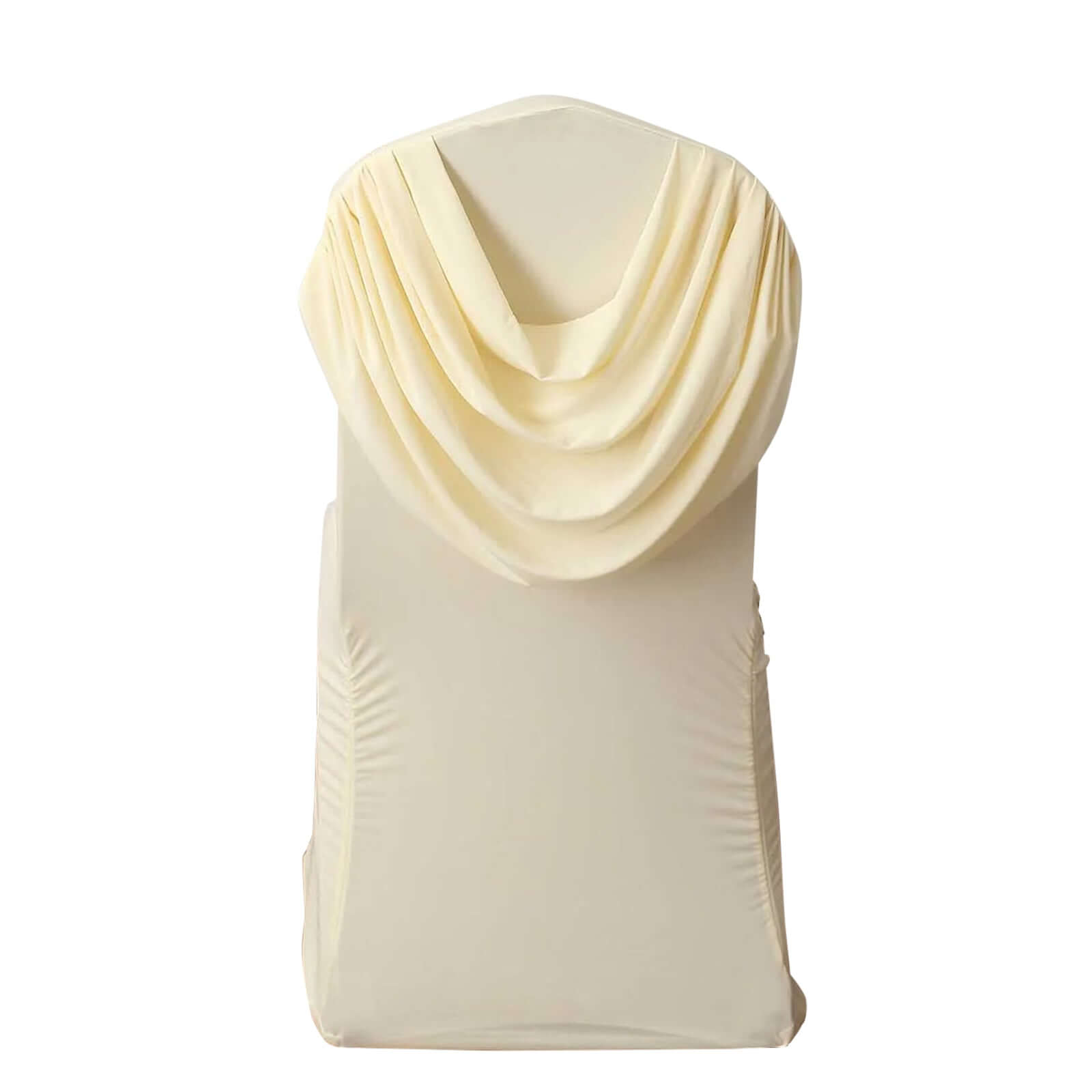 Spandex Chair Cover with Ruched Swag Back and Foot Pockets for Banquet Chairs Ivory - Fitted Slipcover
