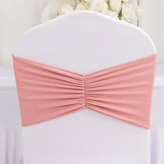 5 Pack Spandex Chair Sashes Dusty Rose Ruffled Style - Wide Easy to Use Stretch Chair Bands 8"x13"