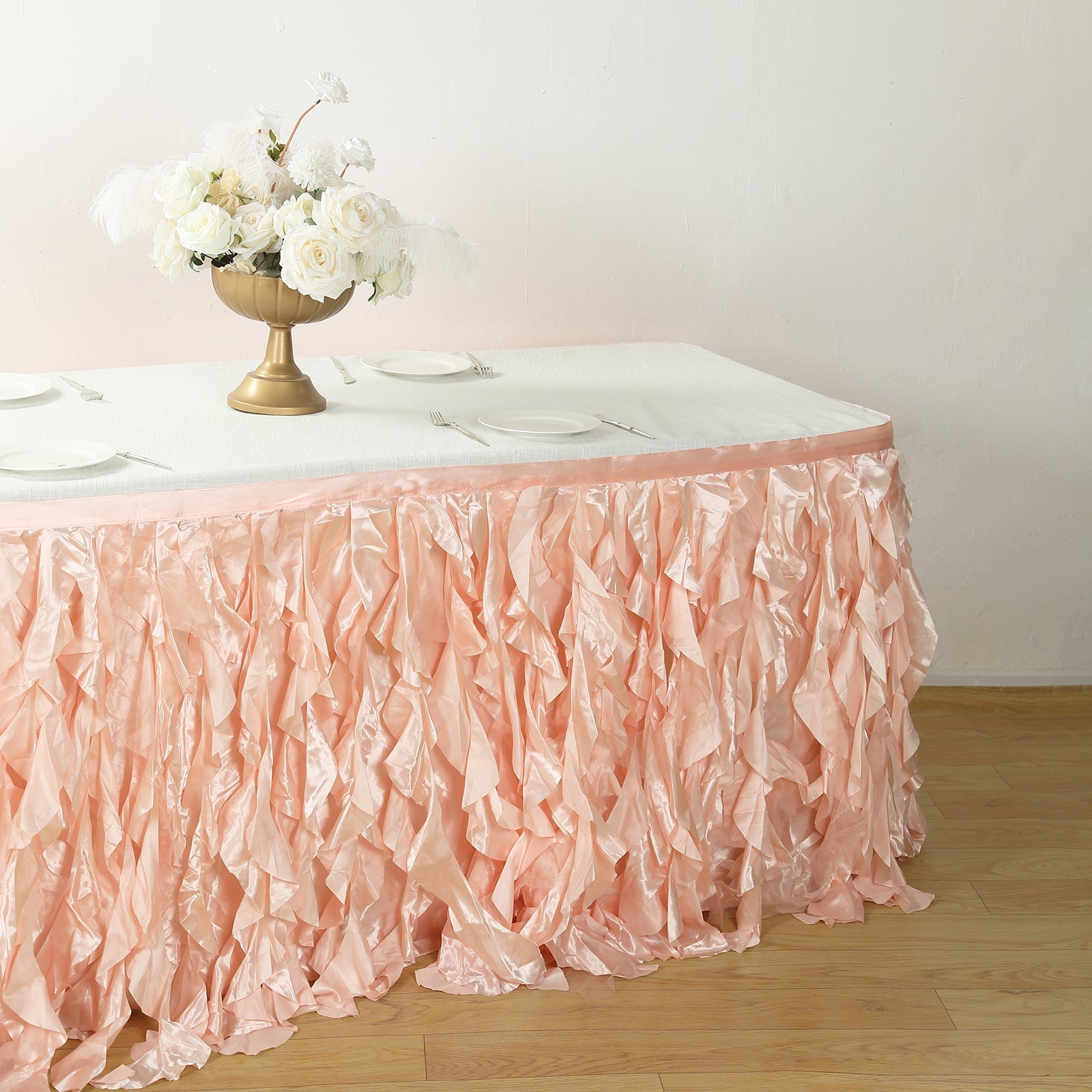 Taffeta 17ft Table Skirt Blush - Cascading Curly Willow Style Table Cover
