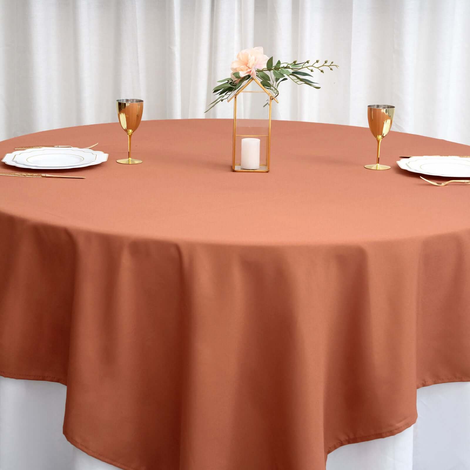 Polyester Square 90"x90" Tablecloth Terracotta (Rust) - Wrinkle-Resistant & Durable Table Cover