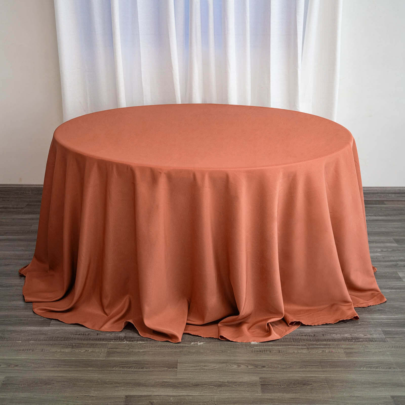 Polyester 132" Round Tablecloth Terracotta (Rust) - Seamless Chic Table Cover