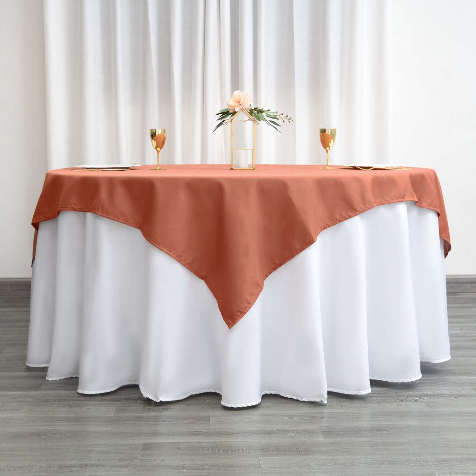 Polyester 70"x70" Table Overlay Square Tablecloth Terracotta (Rust) - Wrinkle-Resistant & Durable Table Cover