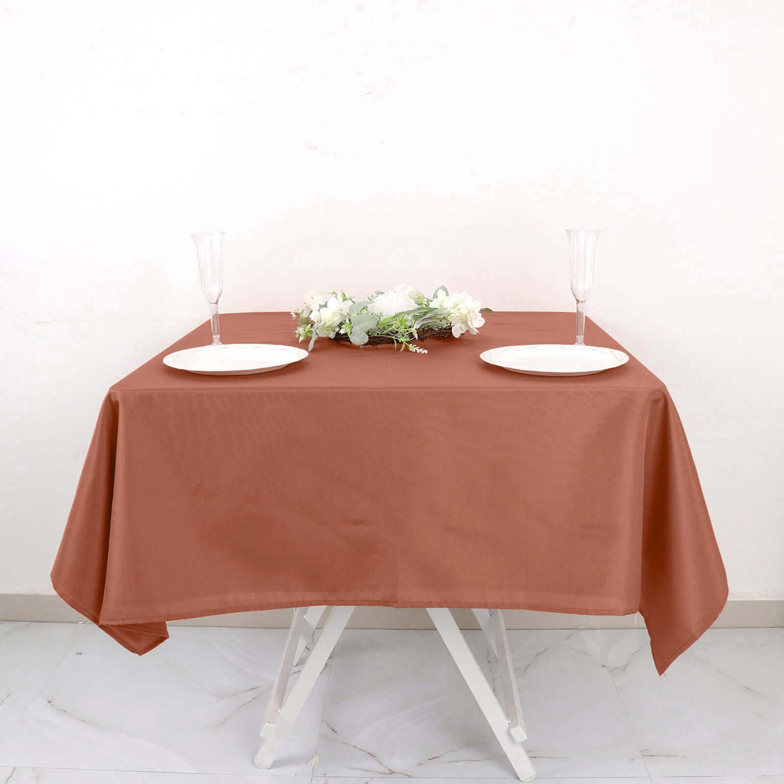 Polyester Square 54"x54" Tablecloth Terracotta (Rust) - Wrinkle-Resistant & Durable Table Cover