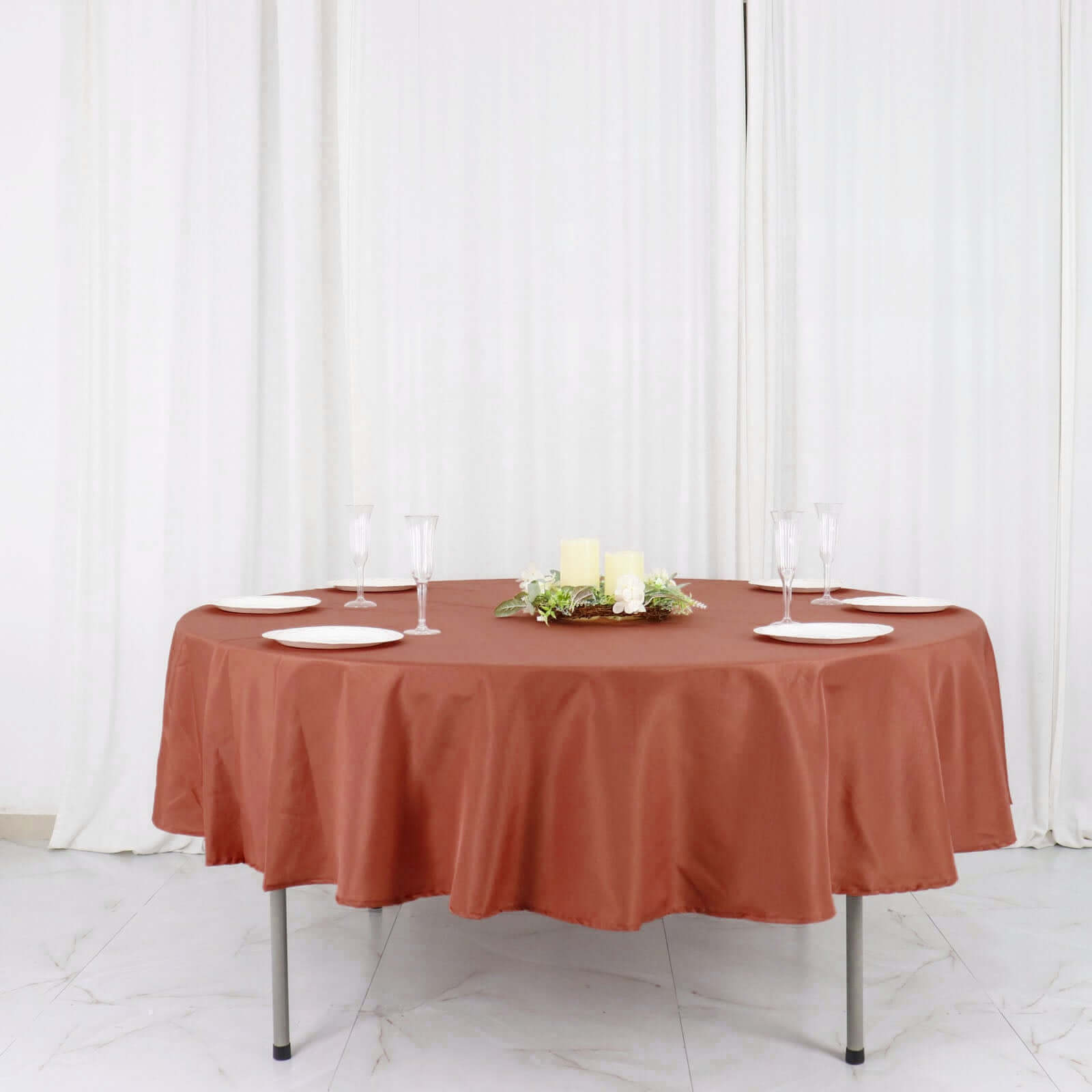 Polyester 90" Round Tablecloth Terracotta (Rust) - Stain & Wrinkle-Resistant Table Cover
