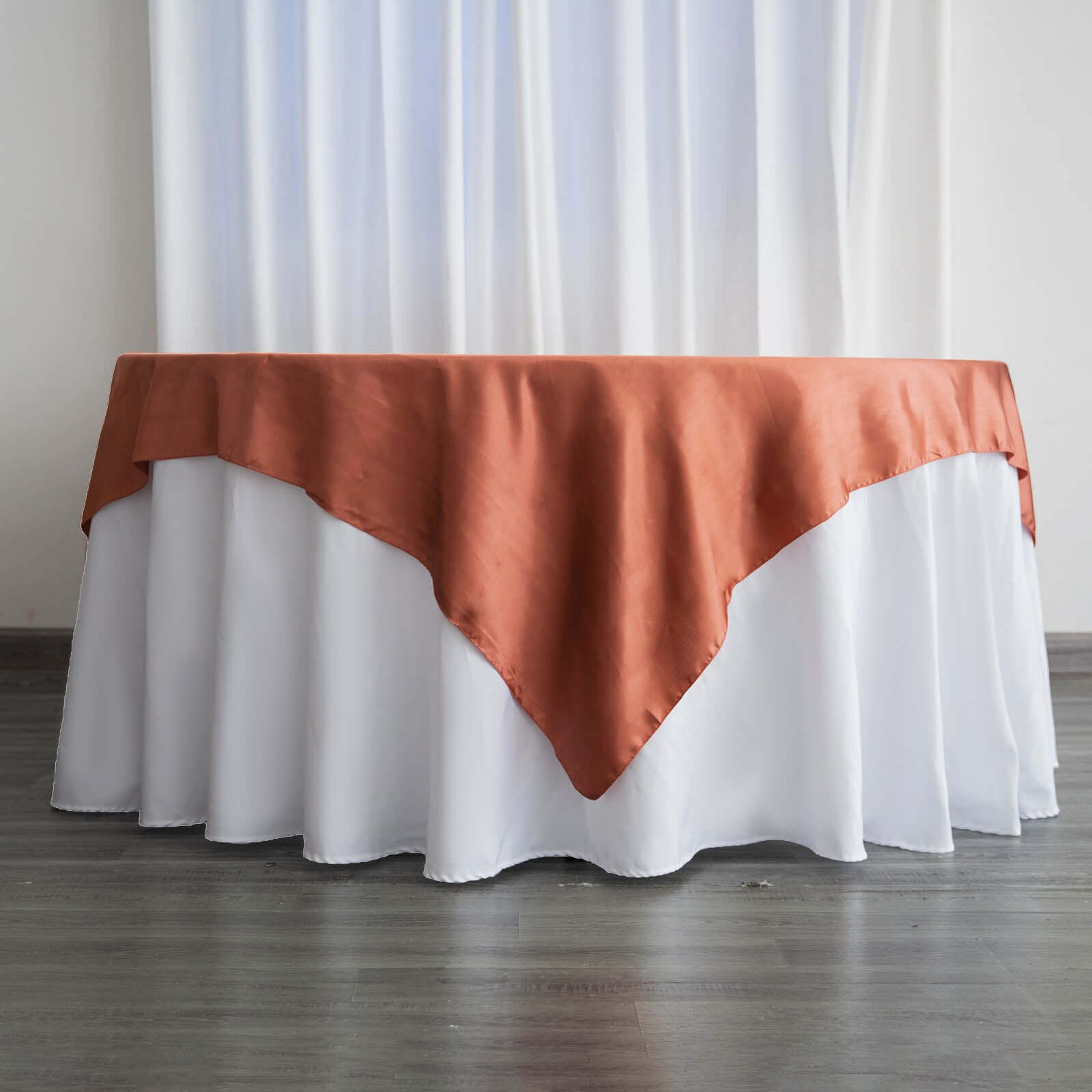 Satin 72"x72" Table Overlay Square Tablecloth Terracotta (Rust) - Smooth Finish Table Cover