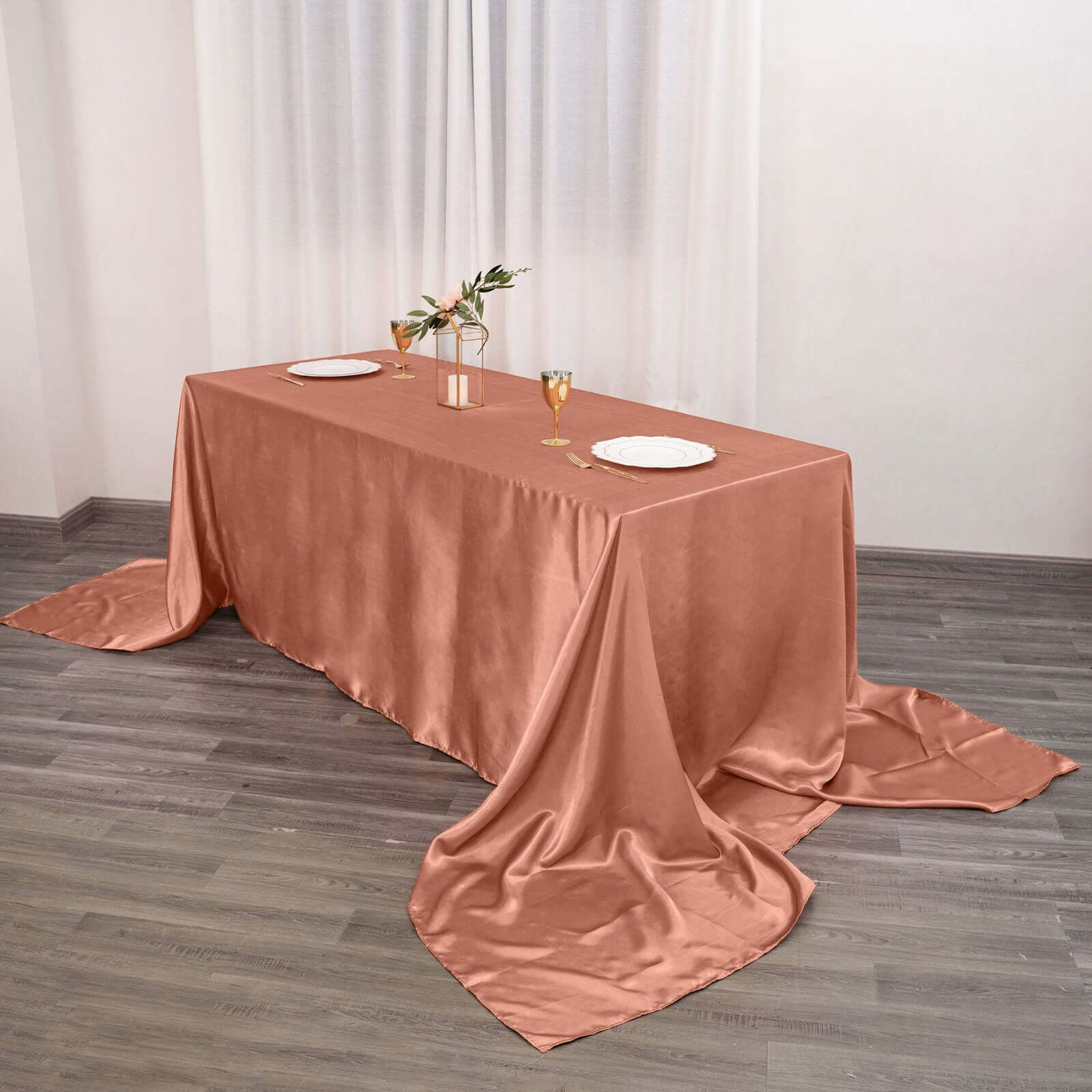 Satin Rectangular 90"x156" Tablecloth Terracotta (Rust) - Seamless Table Cover