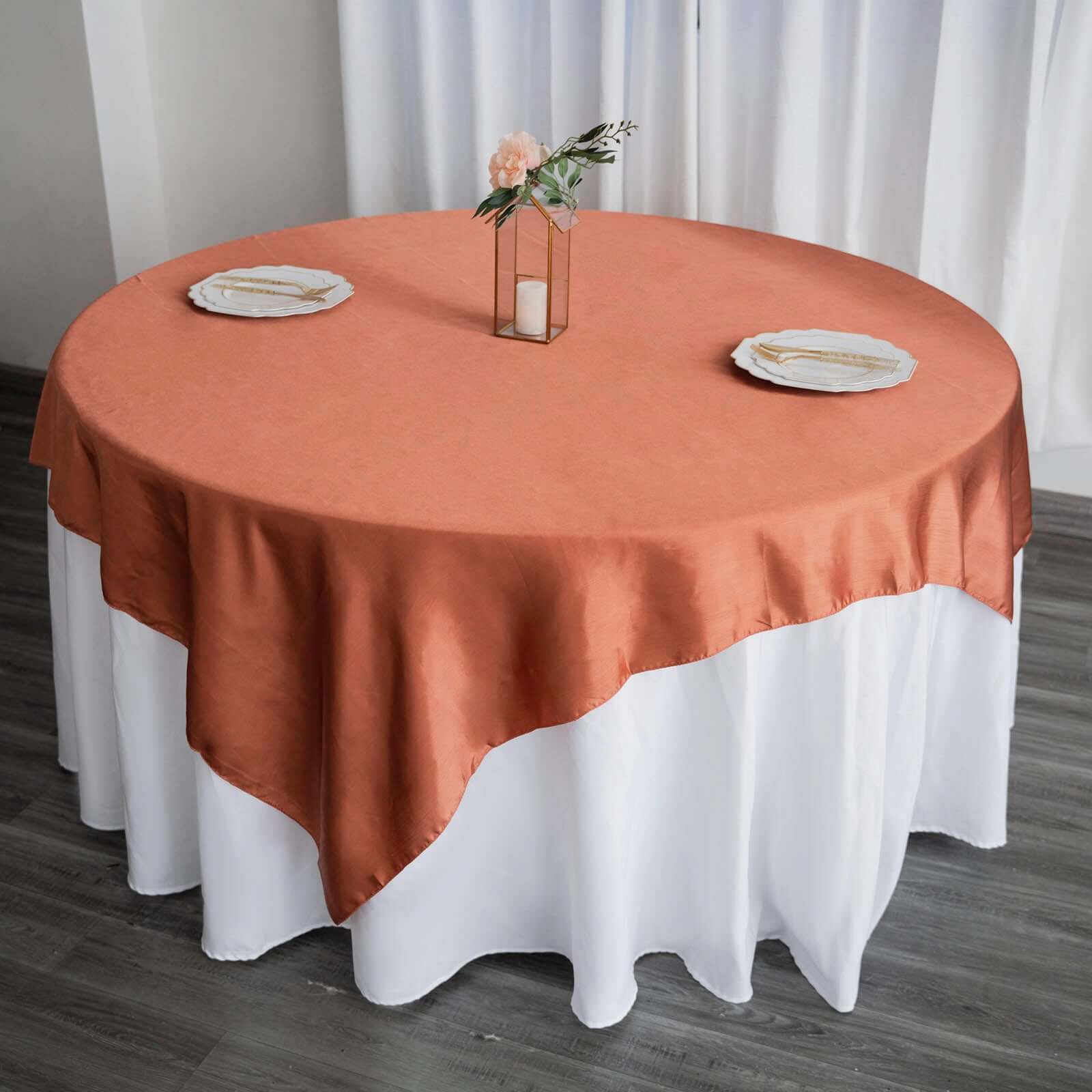 Satin 72"x72" Table Overlay Square Tablecloth Terracotta (Rust) - Smooth Finish Table Cover