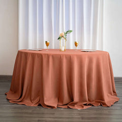 Polyester 132" Round Tablecloth Terracotta (Rust) - Seamless Chic Table Cover