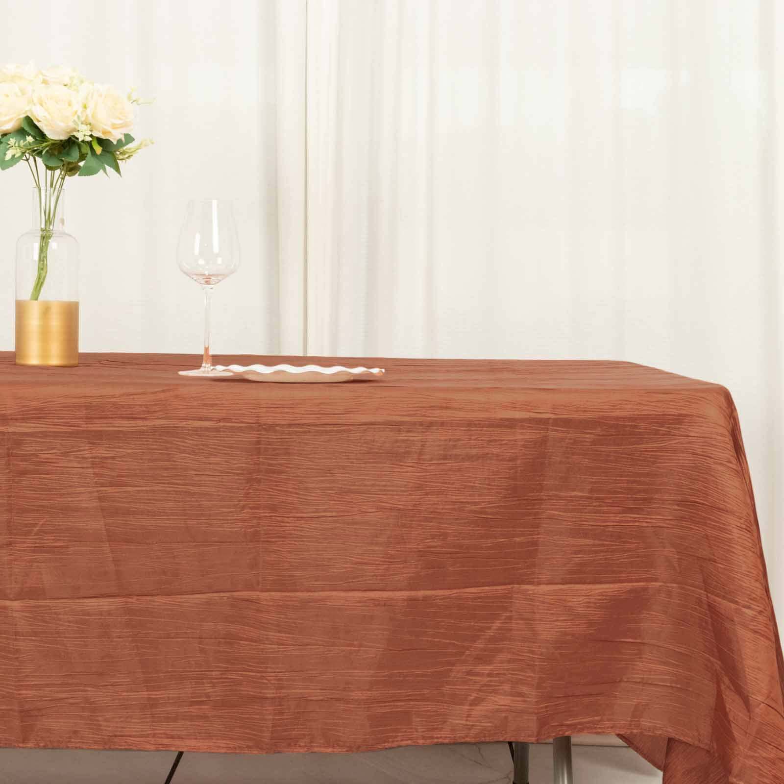 Taffeta 60"x102" Rectangle Tablecloth Terracotta (Rust) - Accordion Crinkle Table Cover