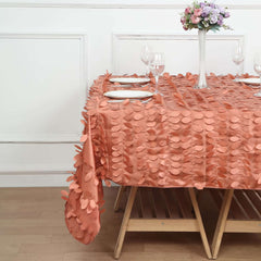 Taffeta 72"x72" Table Overlay Square Tablecloth Terracotta (Rust) - 3D Leaf Petal Table Cover