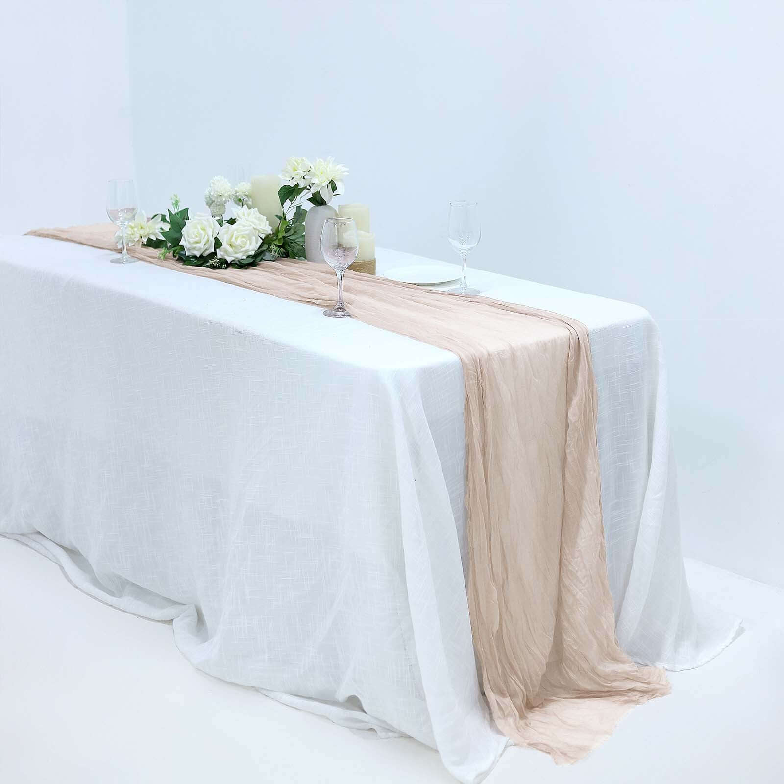 Gauze Cheesecloth 10ft Table Runner Nude - Rustic Boho Style