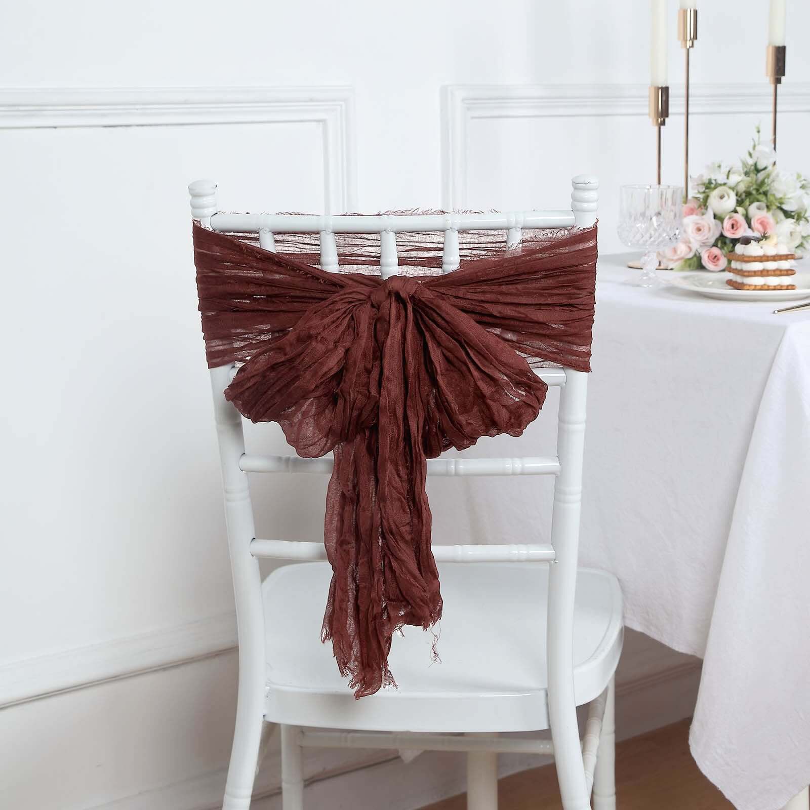 5 Pack Cheesecloth Gauze 16"x88" Chair Sashes Burgundy - Boho Chair Decorations
