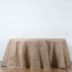 Burlap Jute 132" Round Tablecloth Natural - Rustic Boho Chic Seamless Table Linen