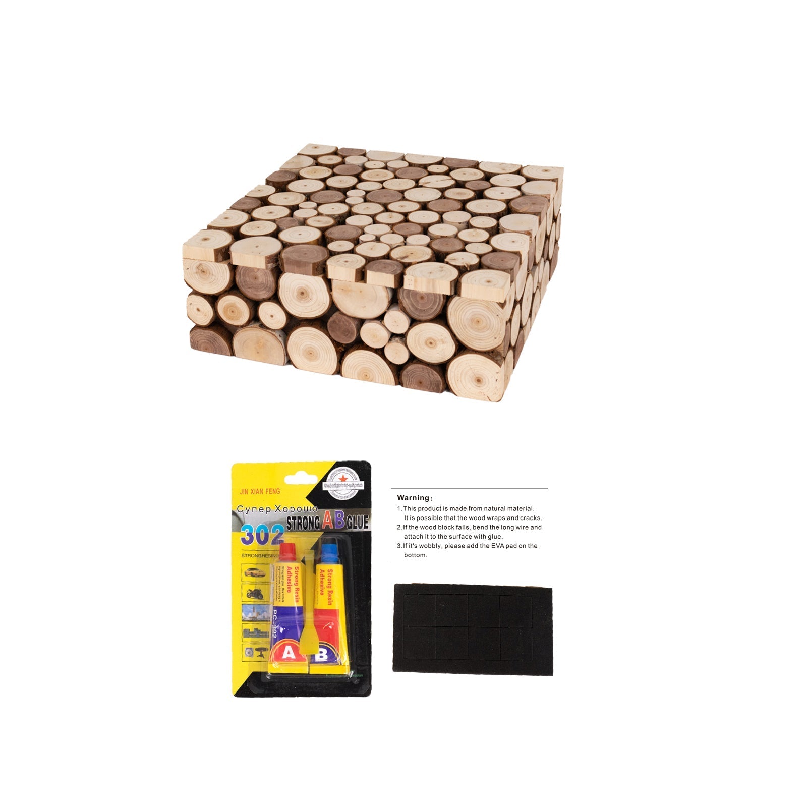 Wooden Cake Stand 14"x14" Square Design Rustic Natural Slices - Farmhouse Display Box Pedestal Riser