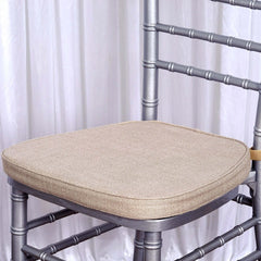 Natural Burlap Chair Cushion with Soft 2" Thick Pad and Ties - Rustic Removable Cover for Chiavari Chairs