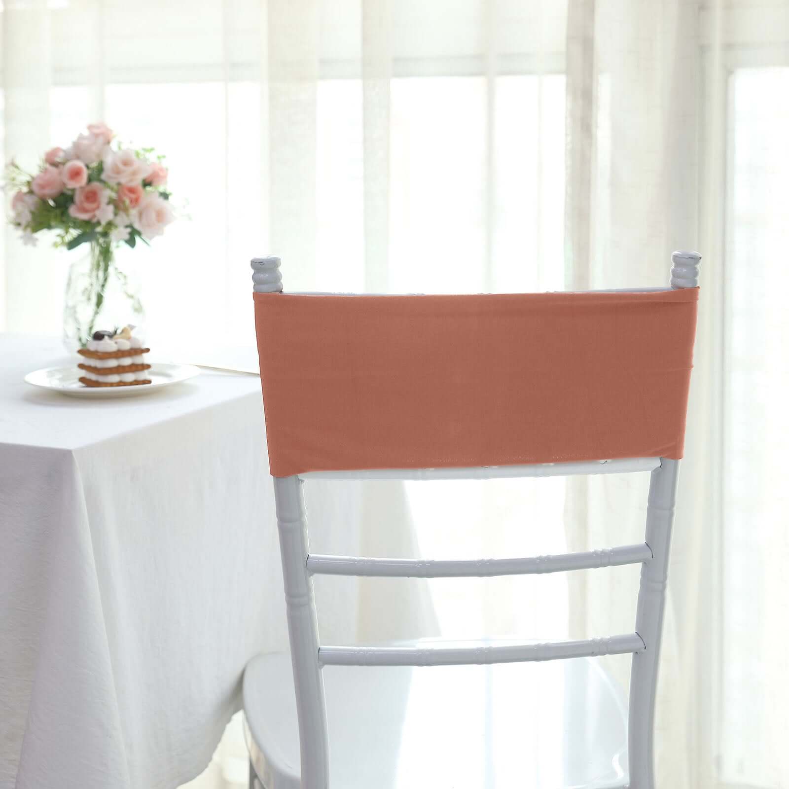 5 Pack Stretch Spandex Chair Sashes Terracotta (Rust) - Fitted Finish Two Ply Heavy Duty Chair Bands 5"x12"