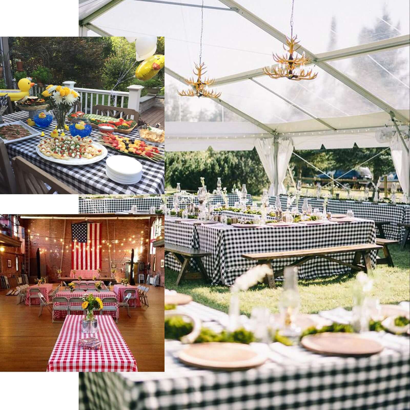 Polyester 90"x156" Rectangle Tablecloth White/Black - Seamless Checkered Buffalo Plaid Design for Rustic Occasions