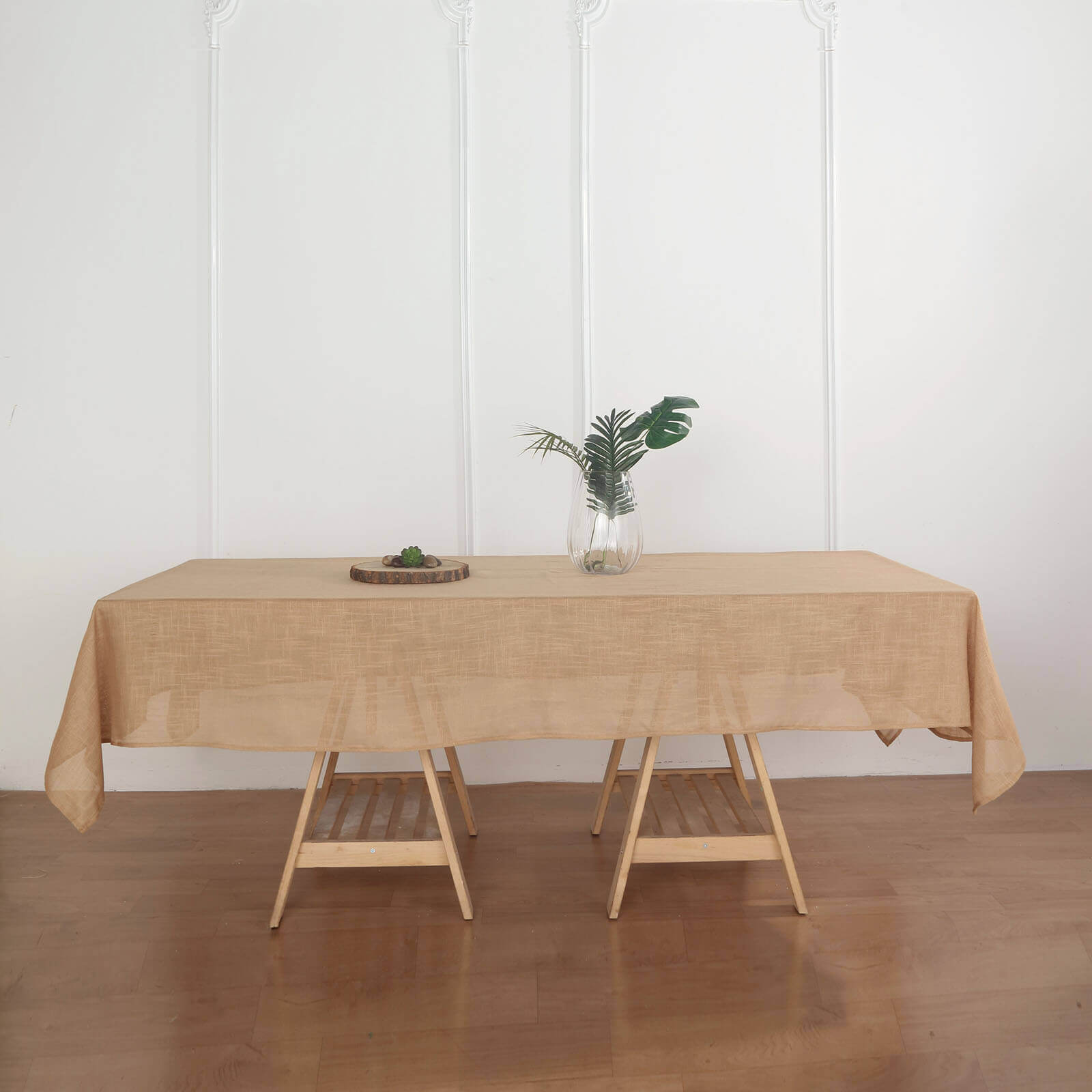 Faux Linen 60"x102" Rectangular Tablecloth Natural - Slubby Textured & Wrinkle Resistant Table Cover
