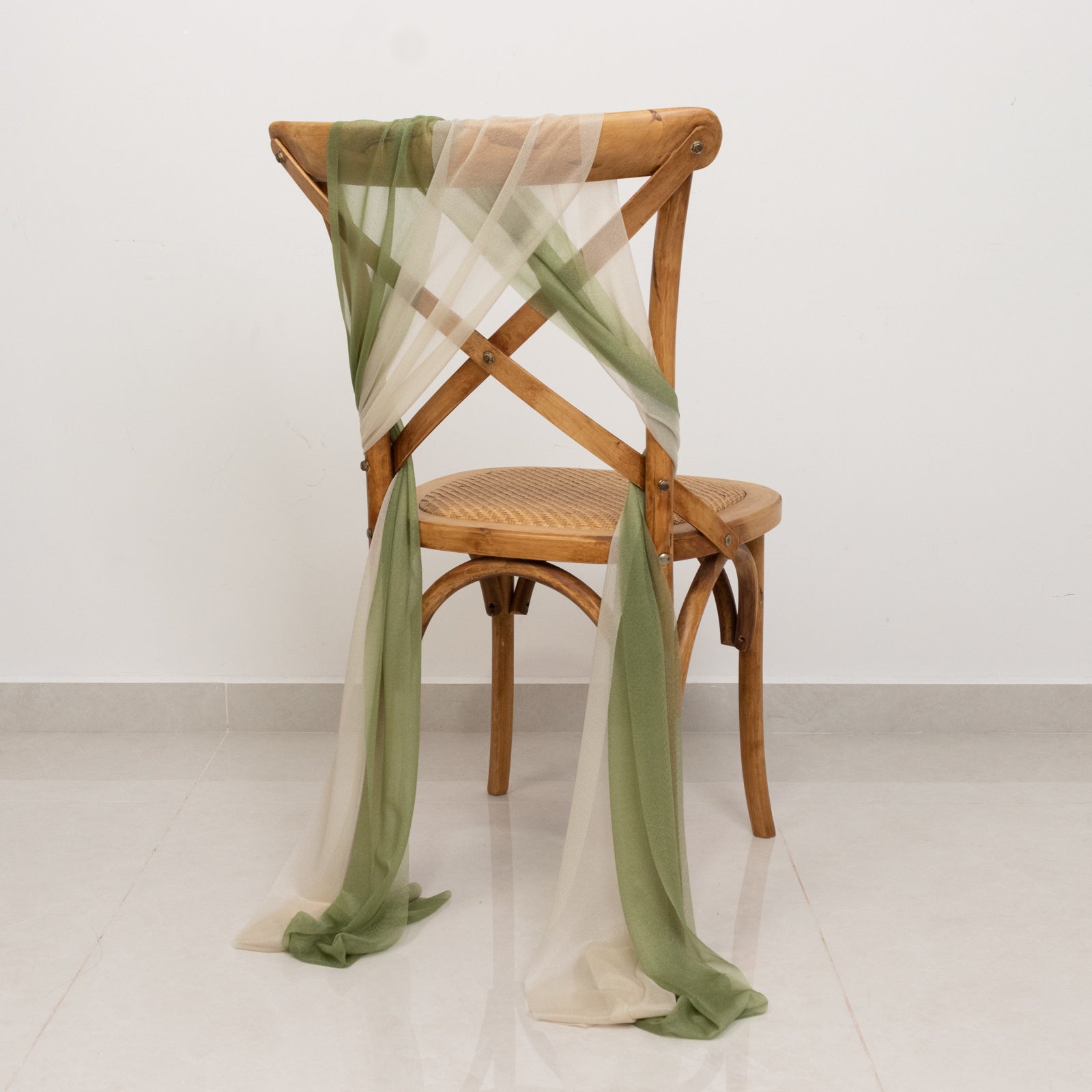 20-Pack Sheer Chair Drape Decor in Dusty Sage Green and Beige – 9ft Shimmer Sash, Wrinkle-Free