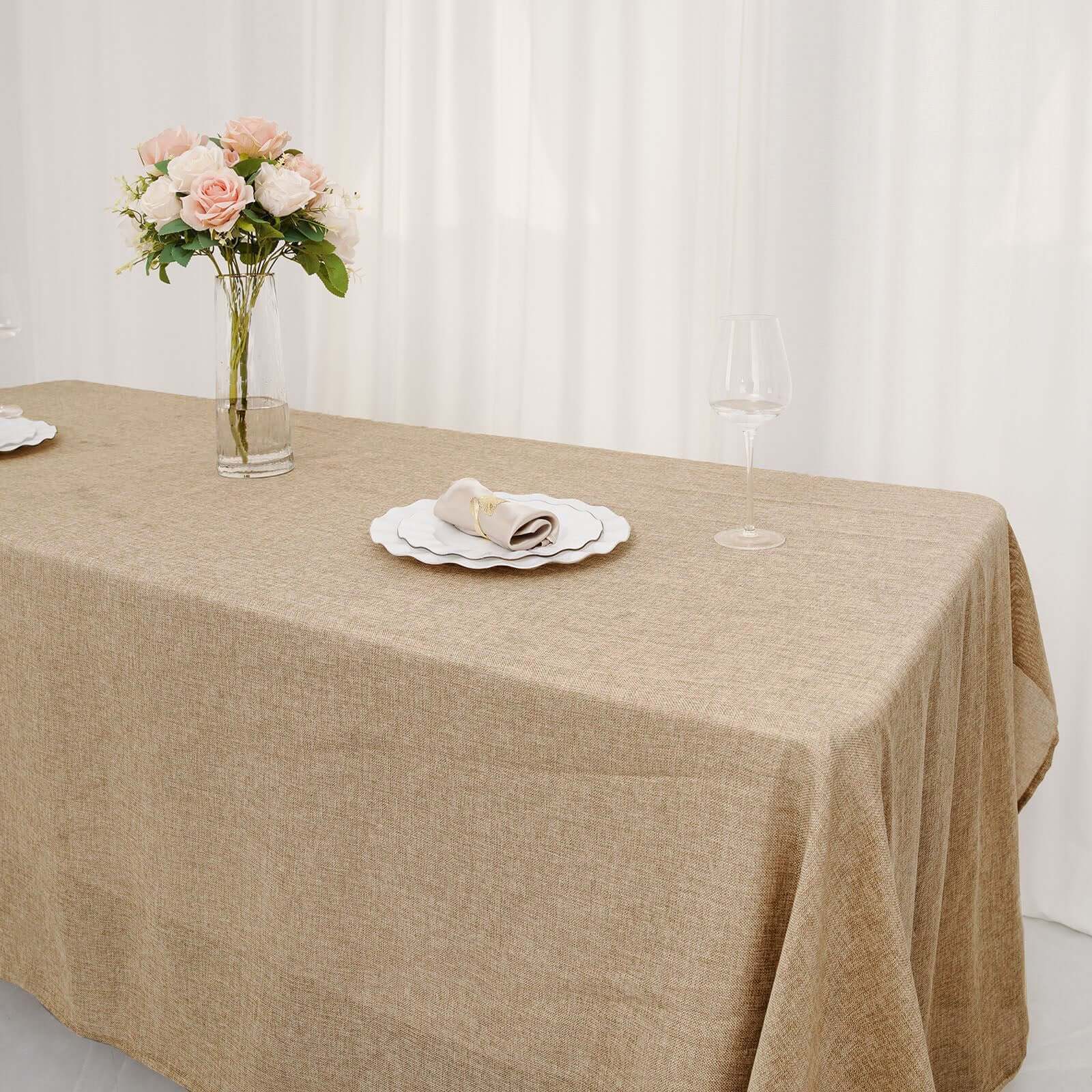 Faux Burlap Jute 60"x102" Rectangle Tablecloth Natural - Rustic Event Table Linen