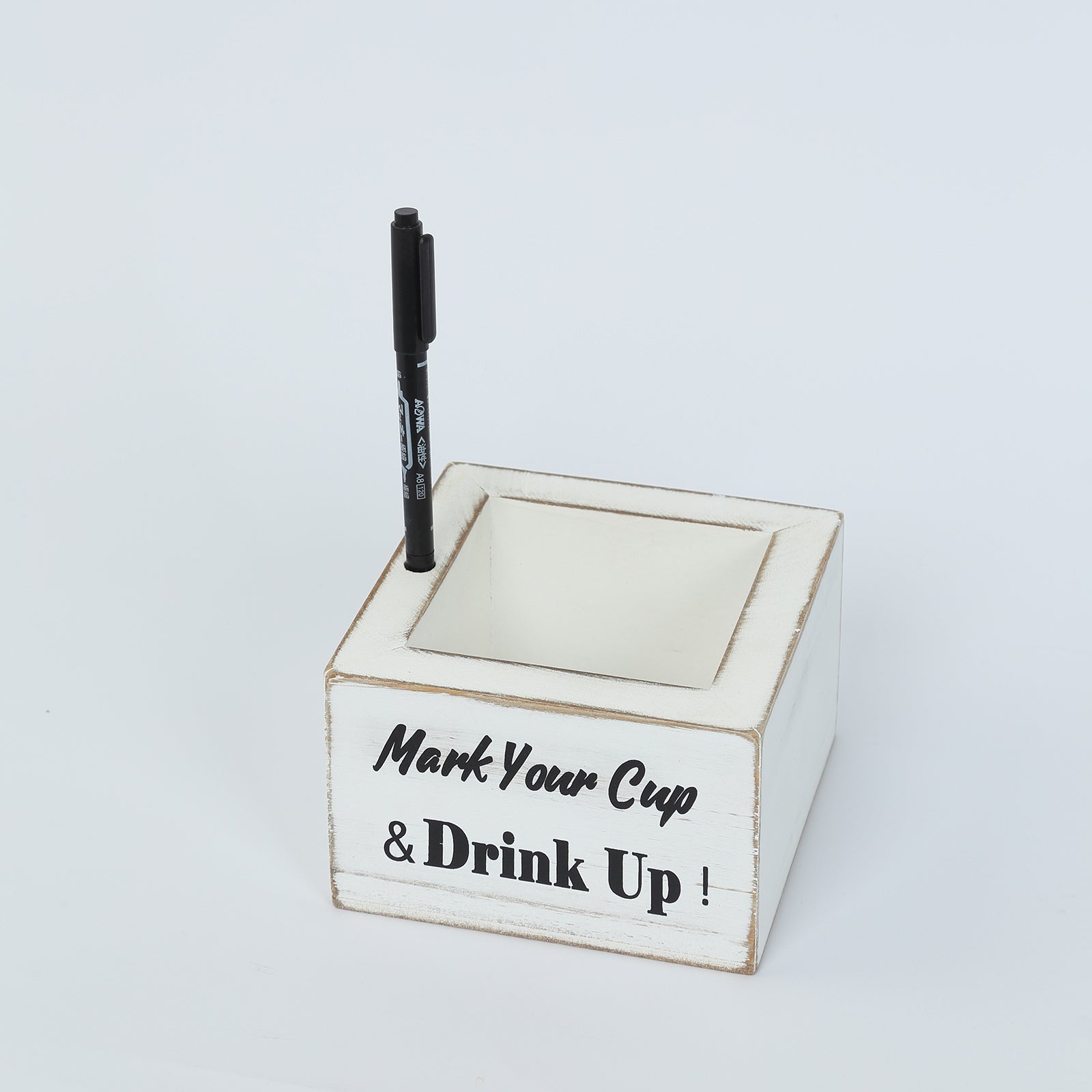 Rustic Wooden Solo Cup Holder Whitewashed with Black Marker - Farmhouse Party Dispenser Box 5.5"