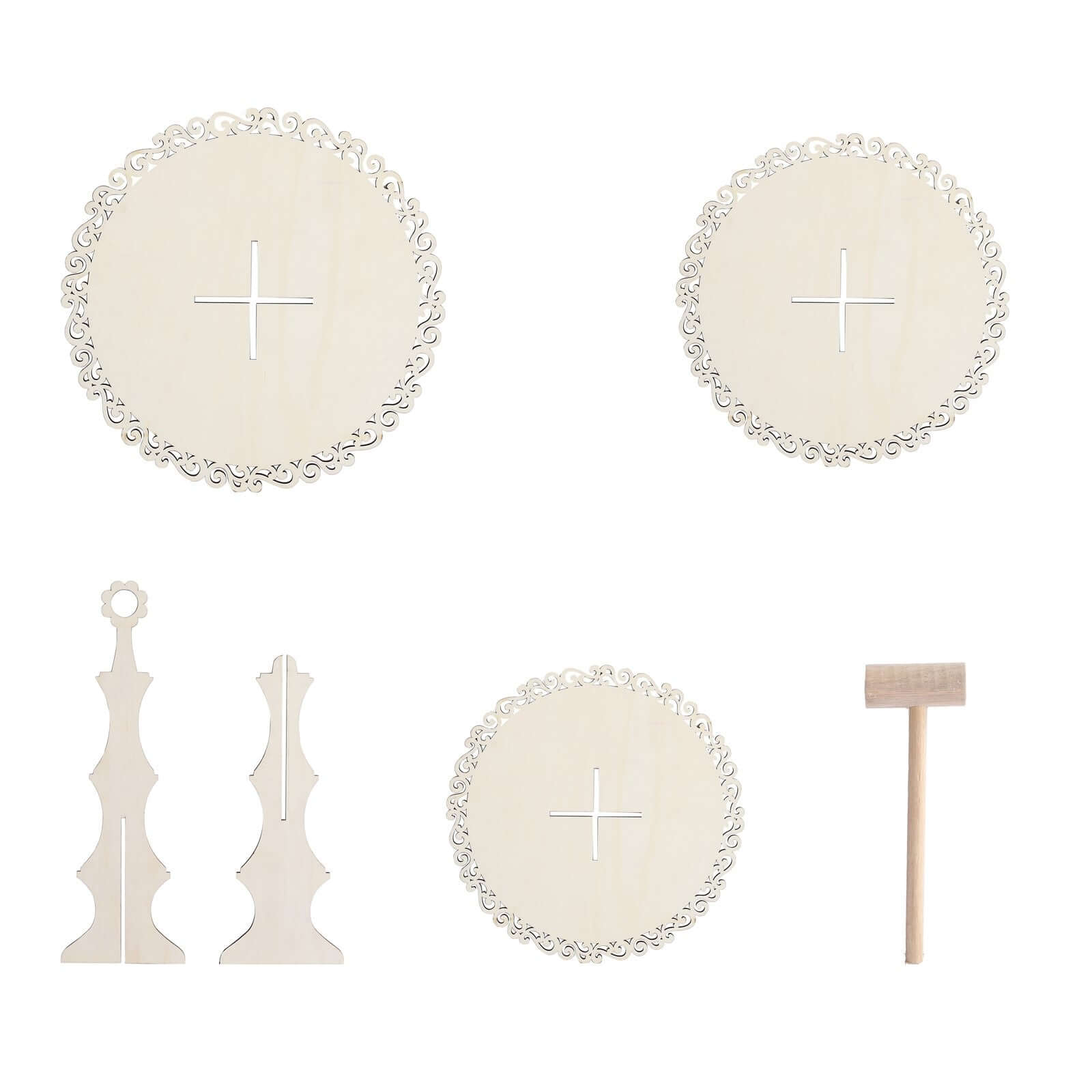 3-Tier Wooden Cupcake Stand Floral Edge Design Natural - Rustic Round Dessert Display Table Centerpiece 16"