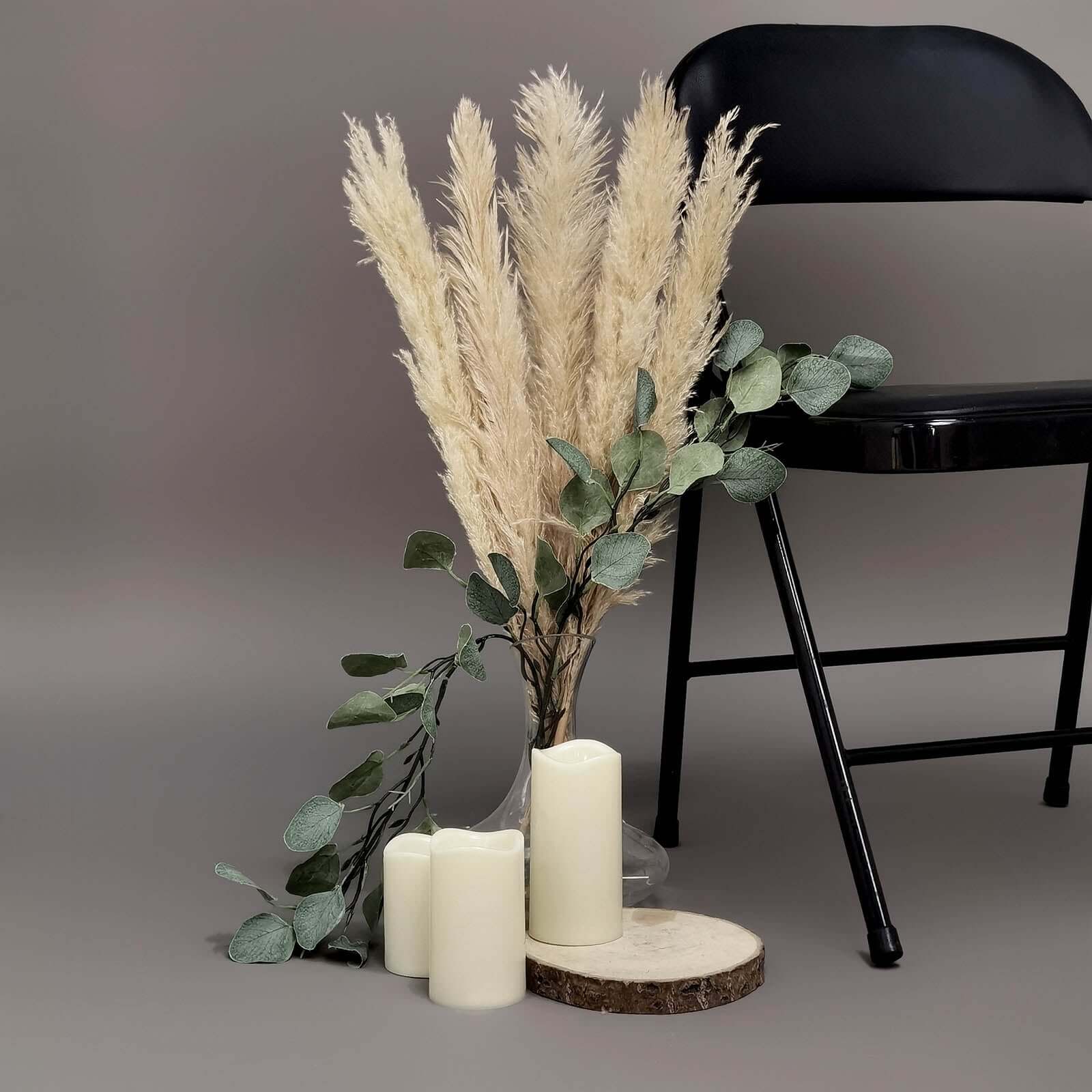 6 Stems Natural Dried Pampas Grass Decor Wheat Tint - Tall Plant Sprays for Boho Chic Vase Displays Backdrops & Event Styling 49"