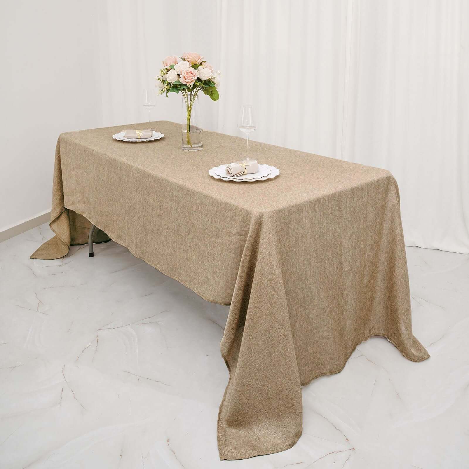 Faux Burlap Jute 60"x102" Rectangle Tablecloth Natural - Rustic Event Table Linen