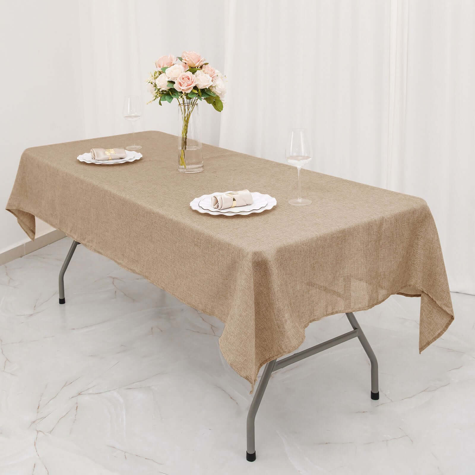 Faux Burlap Jute 54"x96" Rectangle Tablecloth Natural - Rustic Event Table Linen