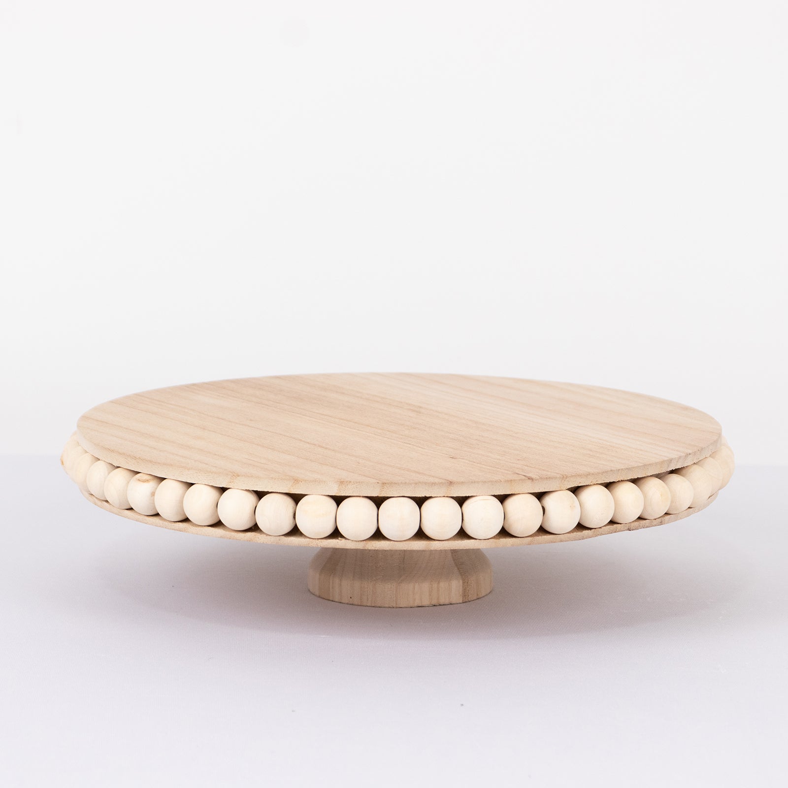Wooden Pedestal Cake Stand Round Rustic Design with Beaded Edge Natural - Farmhouse Cupcake Holder Serving Tray 12"