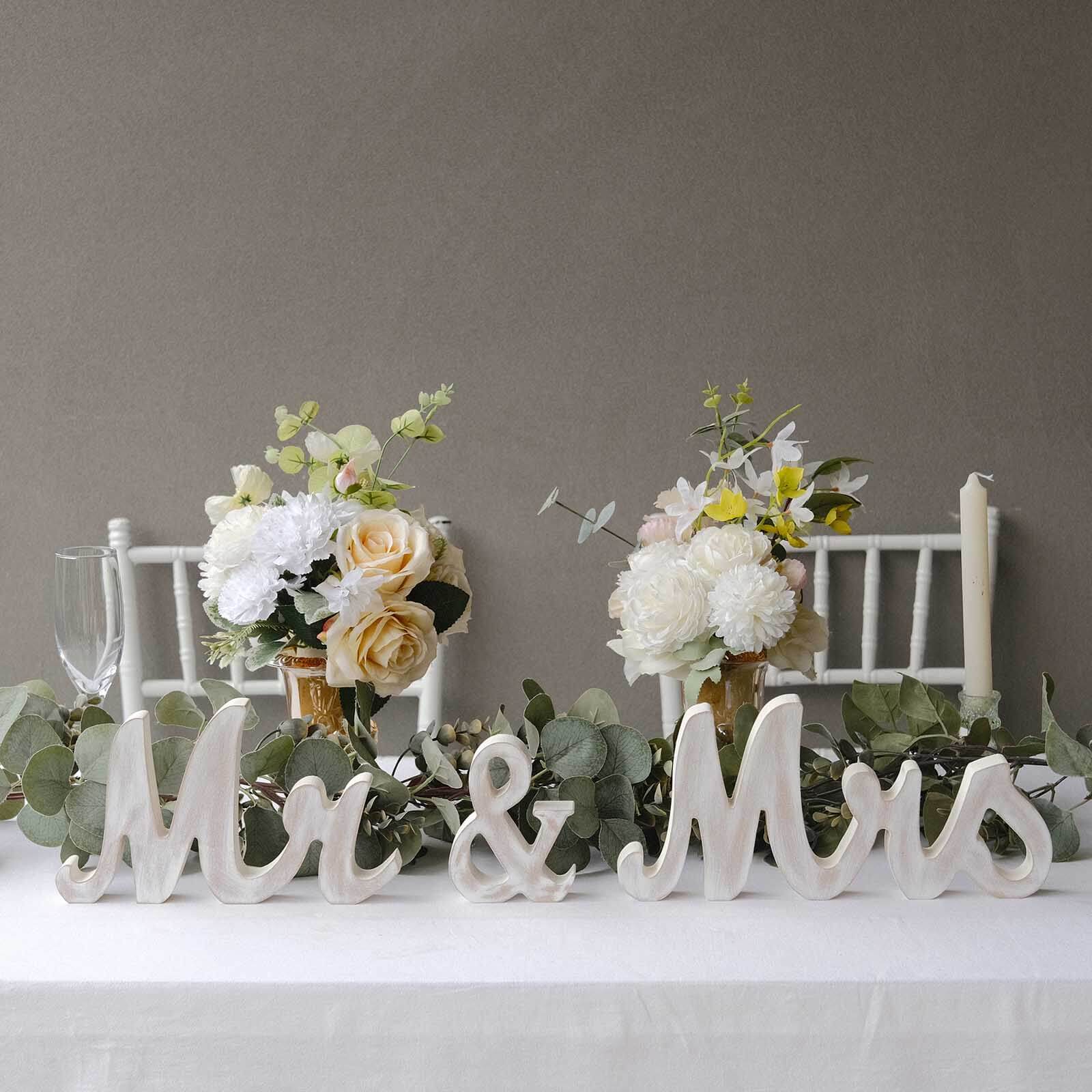 Wooden "Mr & Mrs" Freestanding Letters Whitewashed - Rustic Farmhouse Wedding Table Display Signs