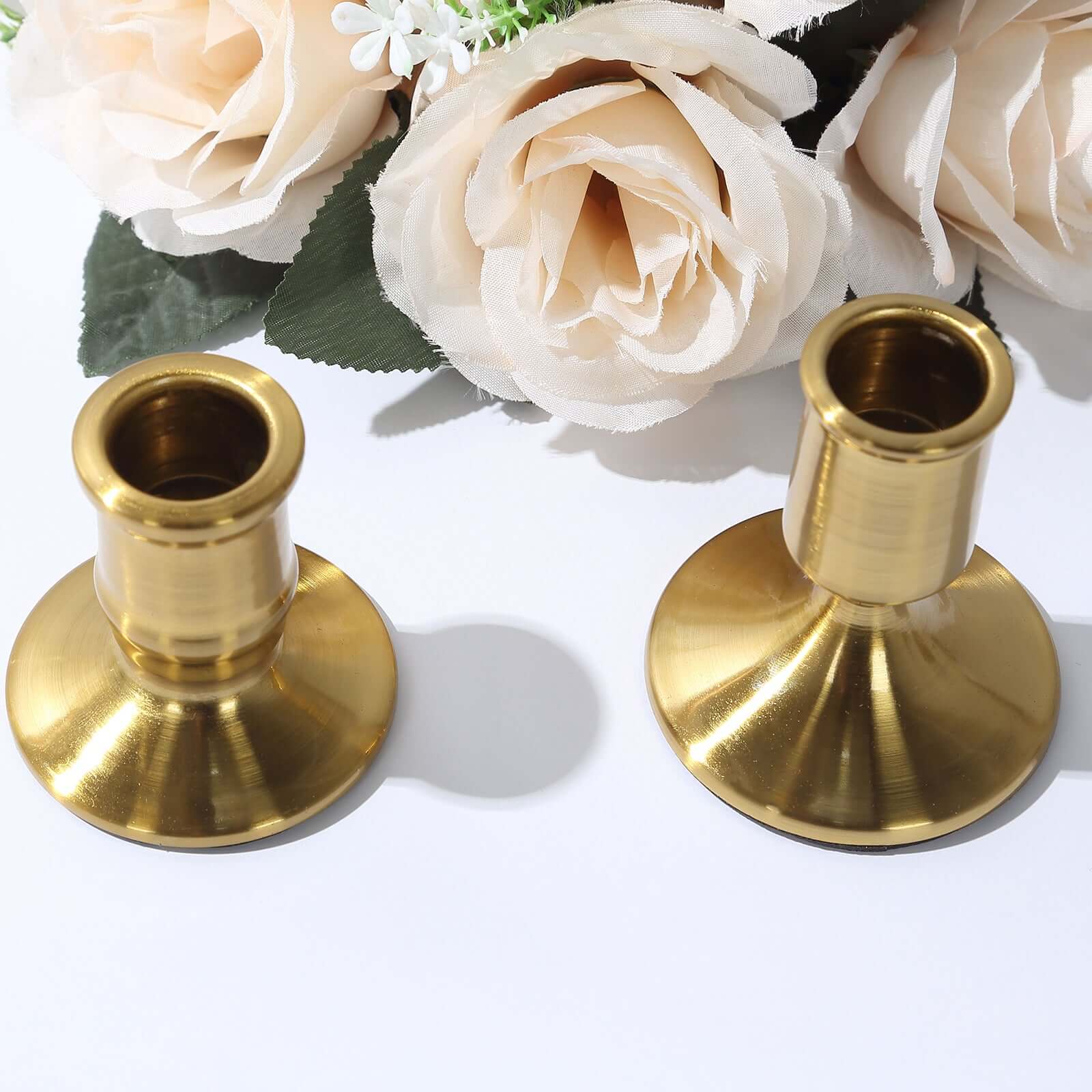 Set of 4 Metal Taper Candle Holders Vintage Gold with Sturdy Round Base - Traditional Pillar Candlestick Holders 2.5", 3"