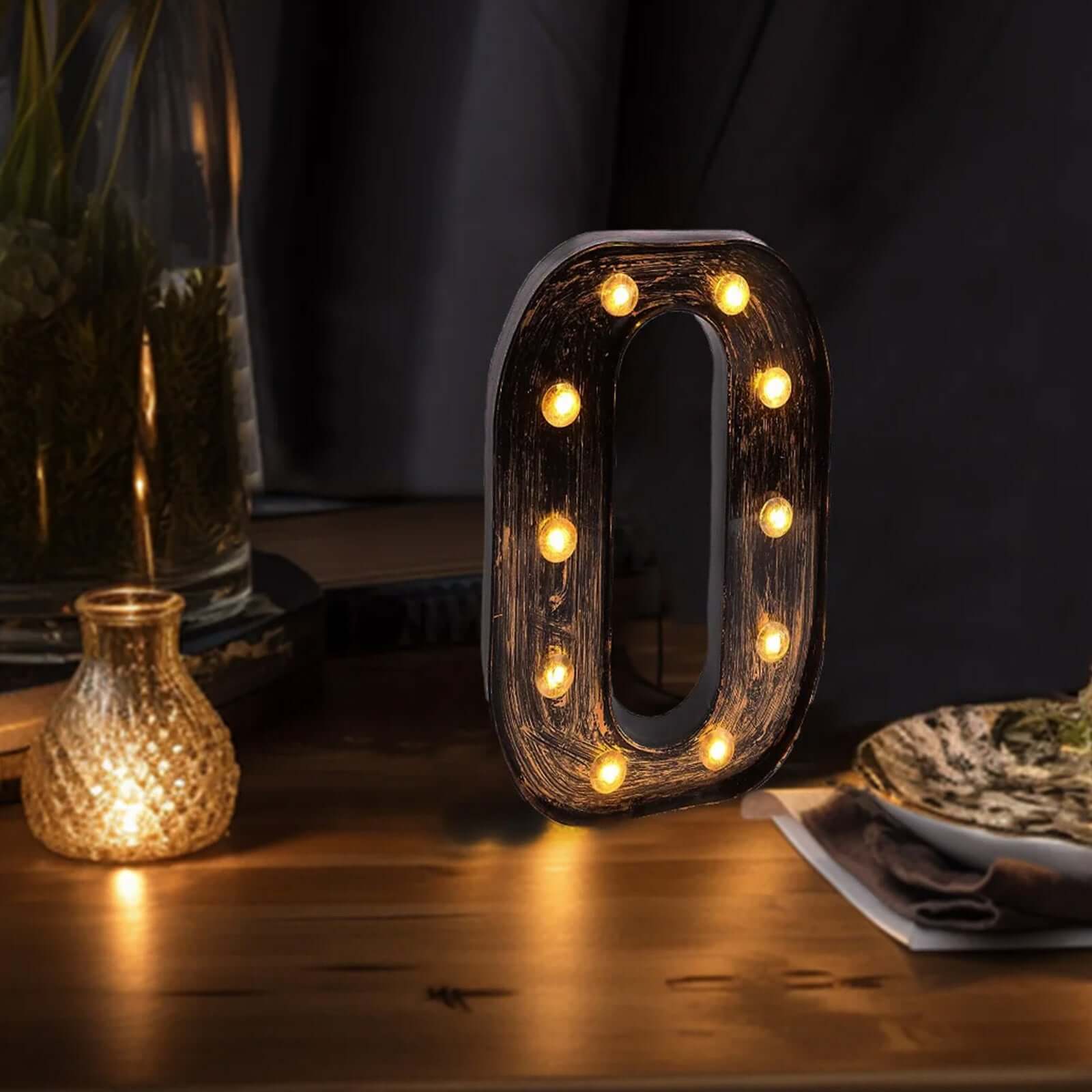 LED Marquee Letter "O" Industrial Style Antique Black - Light-Up Alphabet Sign for Weddings & Displays 9"