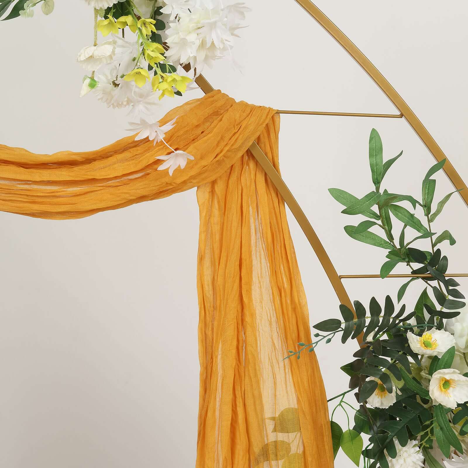 20ft Mustard Yellow Gauze Cheesecloth Fabric Wedding Arch Drapery, Window Scarf Valance, Boho Decor Arbor Curtain Panel