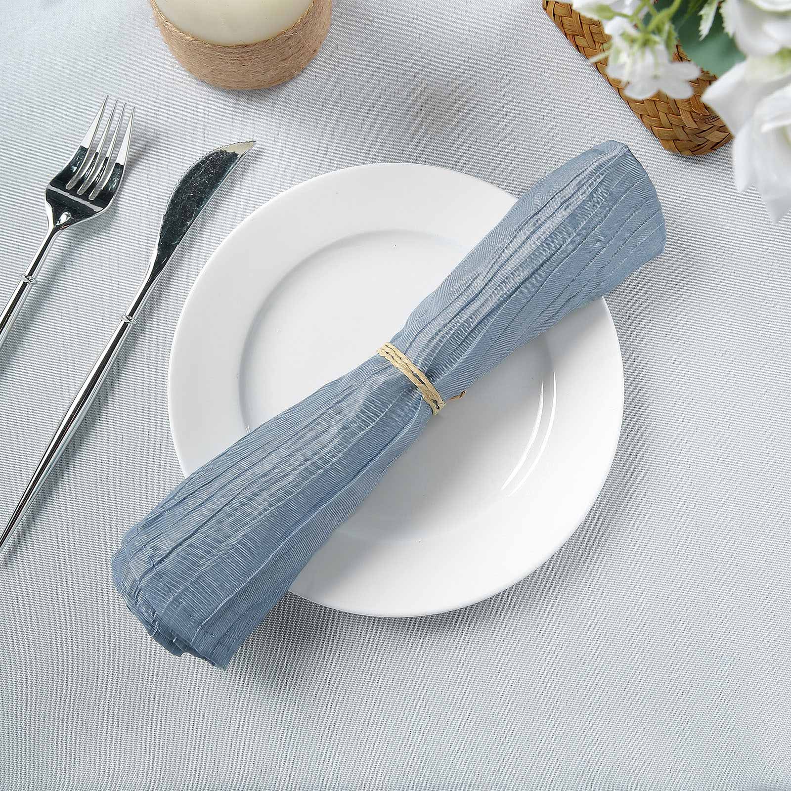 5 Pack Taffeta 20"x20" Napkins Dusty Blue - Accordion Crinkle Dinner Napkins