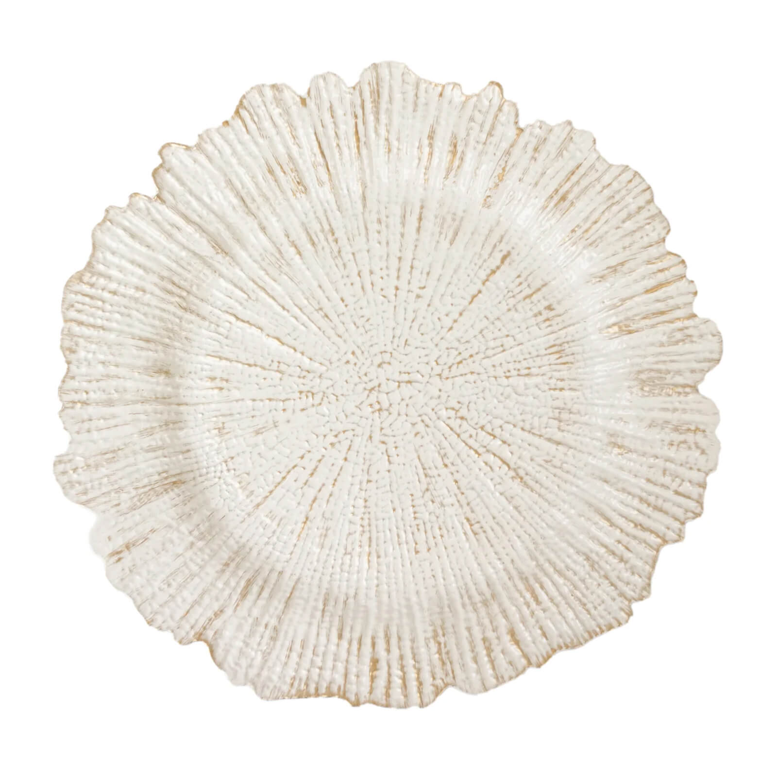 6-Pack Acrylic Plastic Round Charger Plates 13" in Antique White with Reef Design, Dinner Charger Tableware