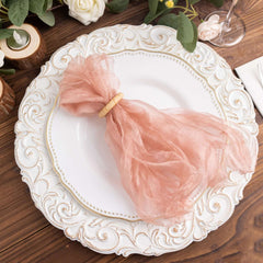 5 Pack Crinkled Organza 21"x21" Napkins Dusty Rose - Rustic Style Dinner & Party Napkins
