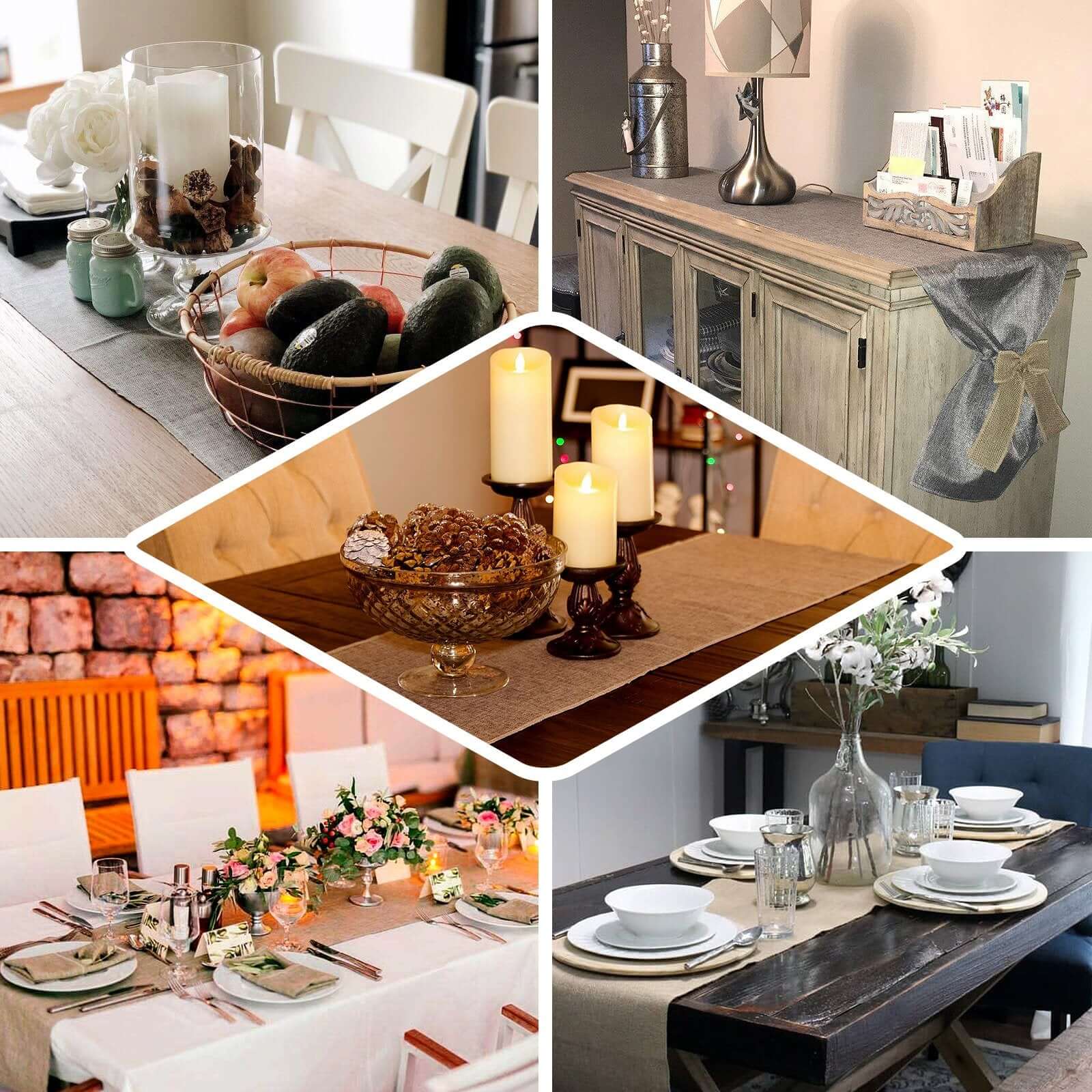 Burlap Jute 12"x108" Table Runner Natural - Rustic Boho Chic Tabletop Decor