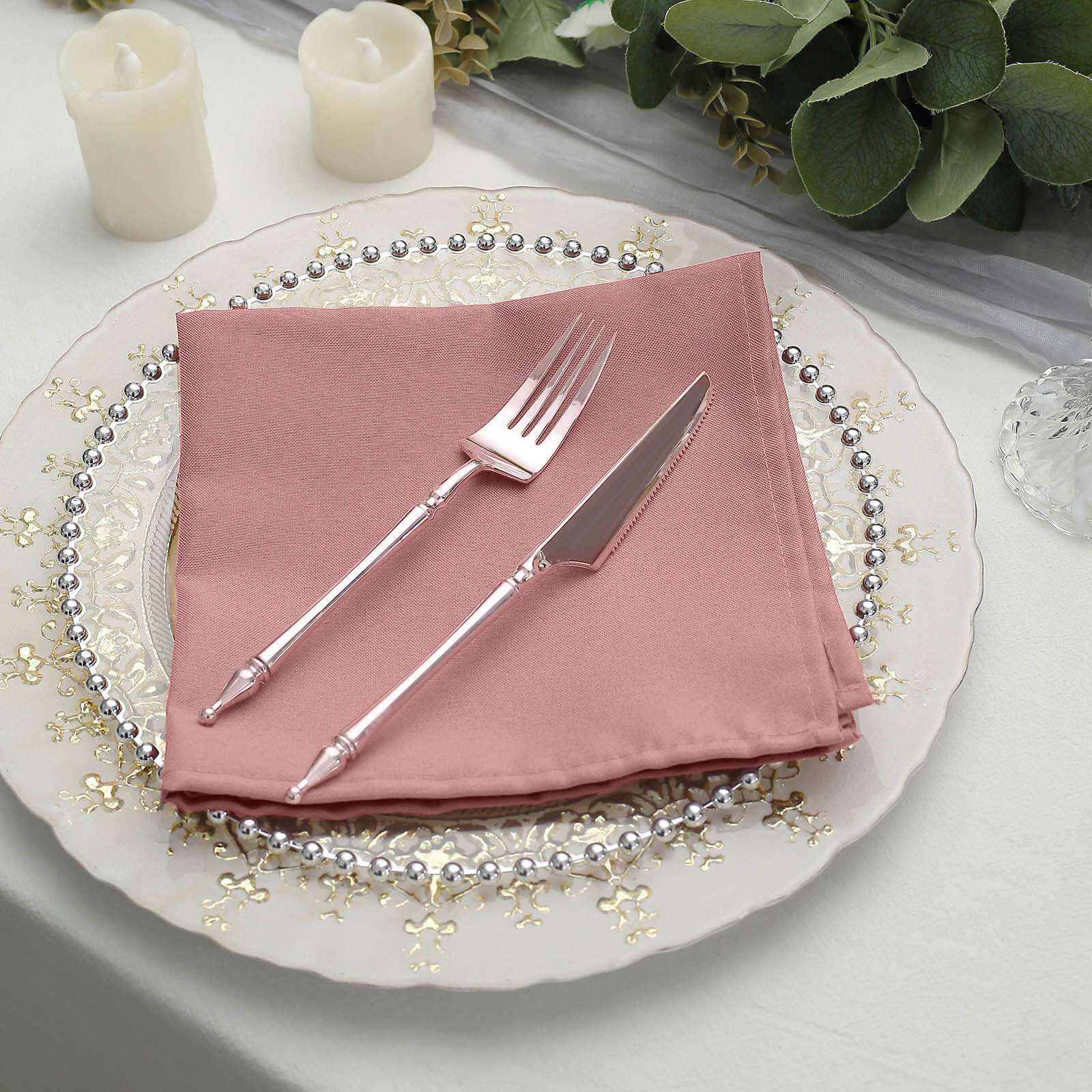 5 Pack Polyester 17"x17" Napkins Dusty Rose - Durable & Wrinkle Resistant Dinner Napkins