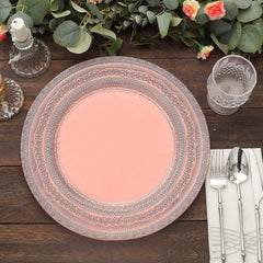 6-Pack Acrylic Round Charger Plates 13" in Rose Gold with Lace Embossed Rim, Rustic Plastic Decorative Charger Tableware