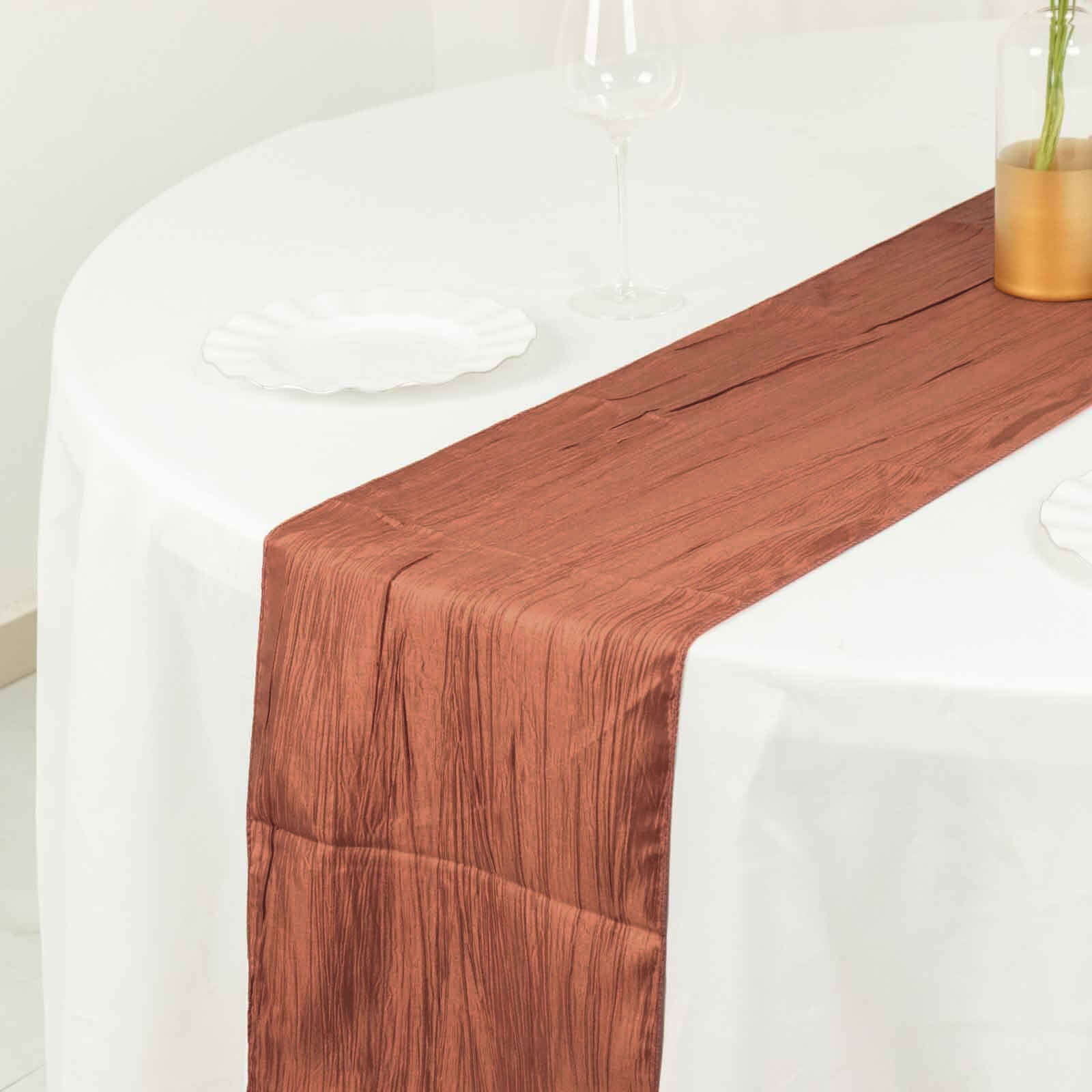 Taffeta 12"x108" Table Runner Terracotta (Rust) - Accordion Crinkle Design