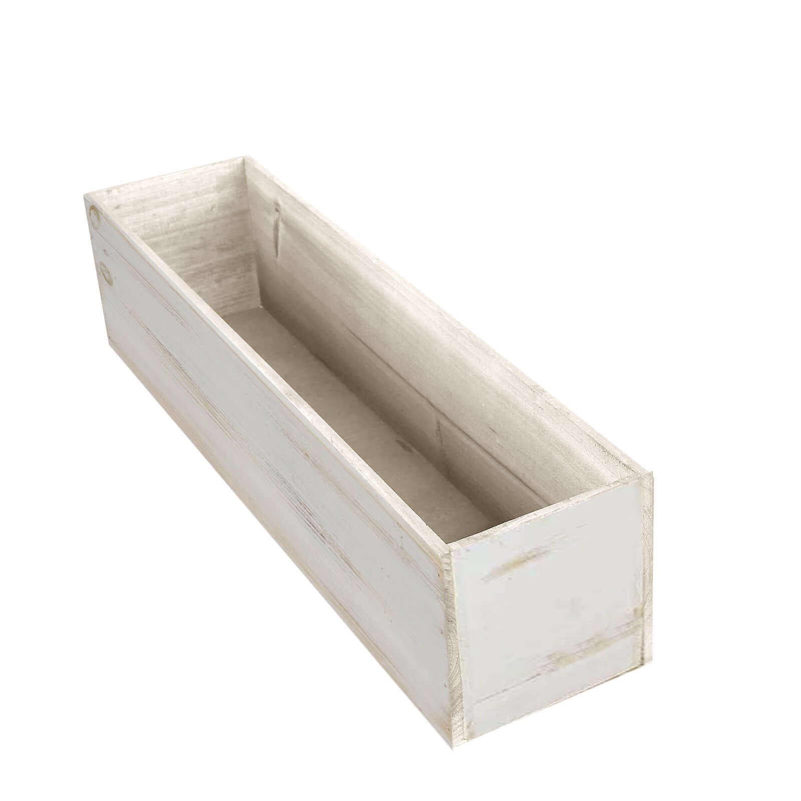 Whitewash Wood Planter Rectangular Box 24"x6"- Natural Decor with Removable Plastic Liner for Tables