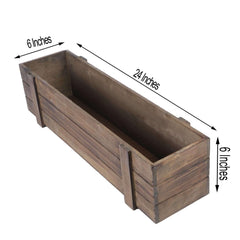 Rustic Wood Planter Box Smoked Brown - Durable Event Decor with Removable Plastic Liner 24"x6"
