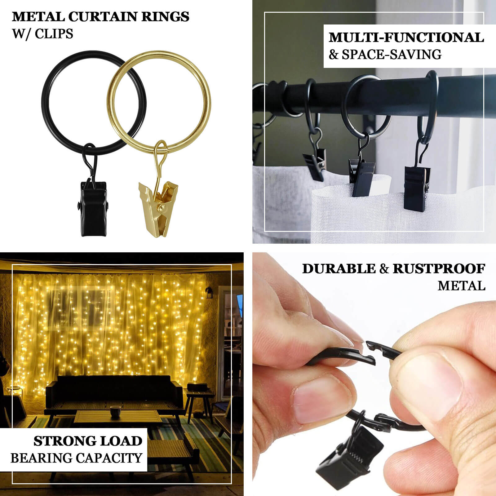 50 Pack Gold Metal Openable Curtain Clip Rings, Heavy Duty Rustproof Drapery Backdrop Clip Hangers - 1.5"