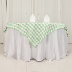 Polyester 70"x70" Table Overlay Square Tablecloth White/Sage Green - Checkered Buffalo Plaid Table Topper