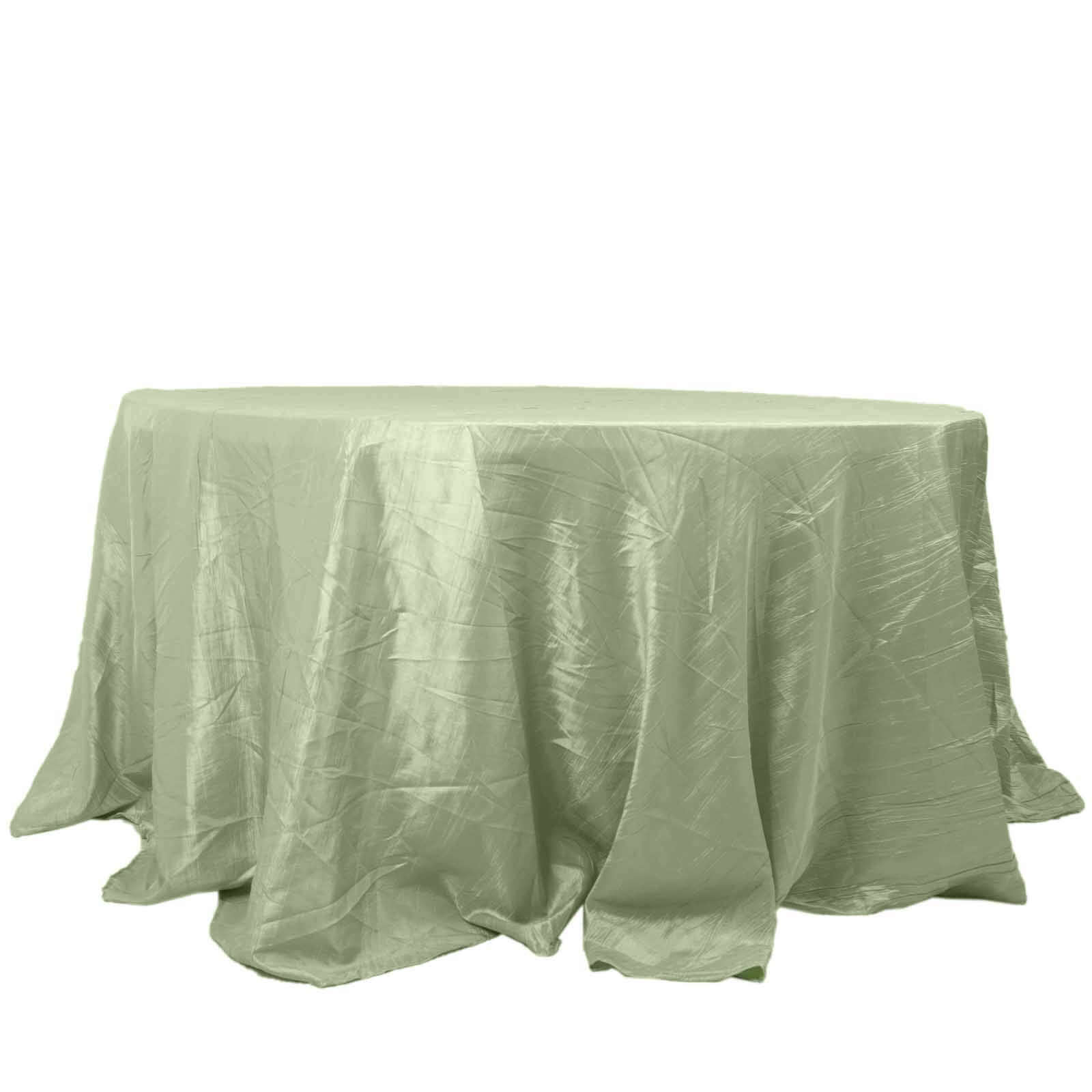 Taffeta 132" Round Tablecloth Sage Green - Seamless Accordion Crinkle Table Cover