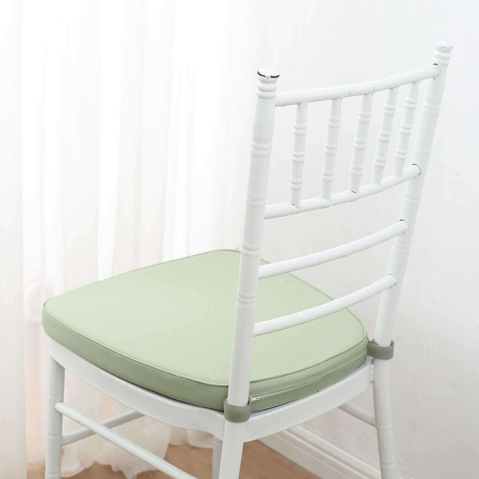 Chiavari Chair Cushion with 1.5" Thick Memory Foam and Ties Sage Green - Stylish Removable Cover for Comfort