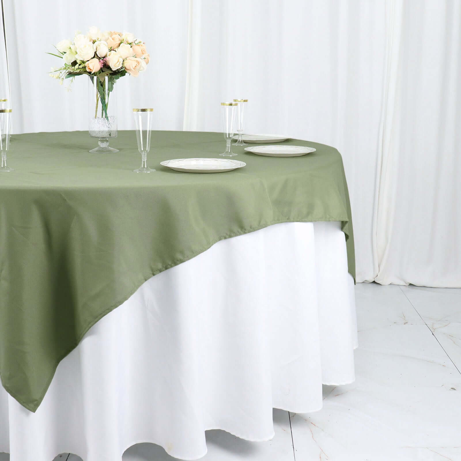 Polyester 70"x70" Table Overlay Square Tablecloth Dusty Sage Green - Wrinkle-Resistant & Durable Table Cover