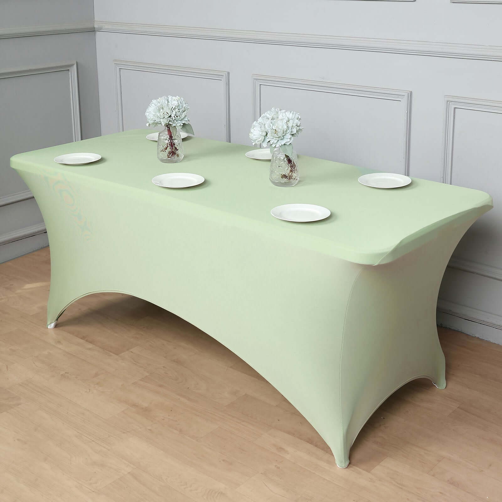 Stretch Spandex 6ft Rectangle Tablecloth Sage Green - Durable Form-Fitting Table Cover