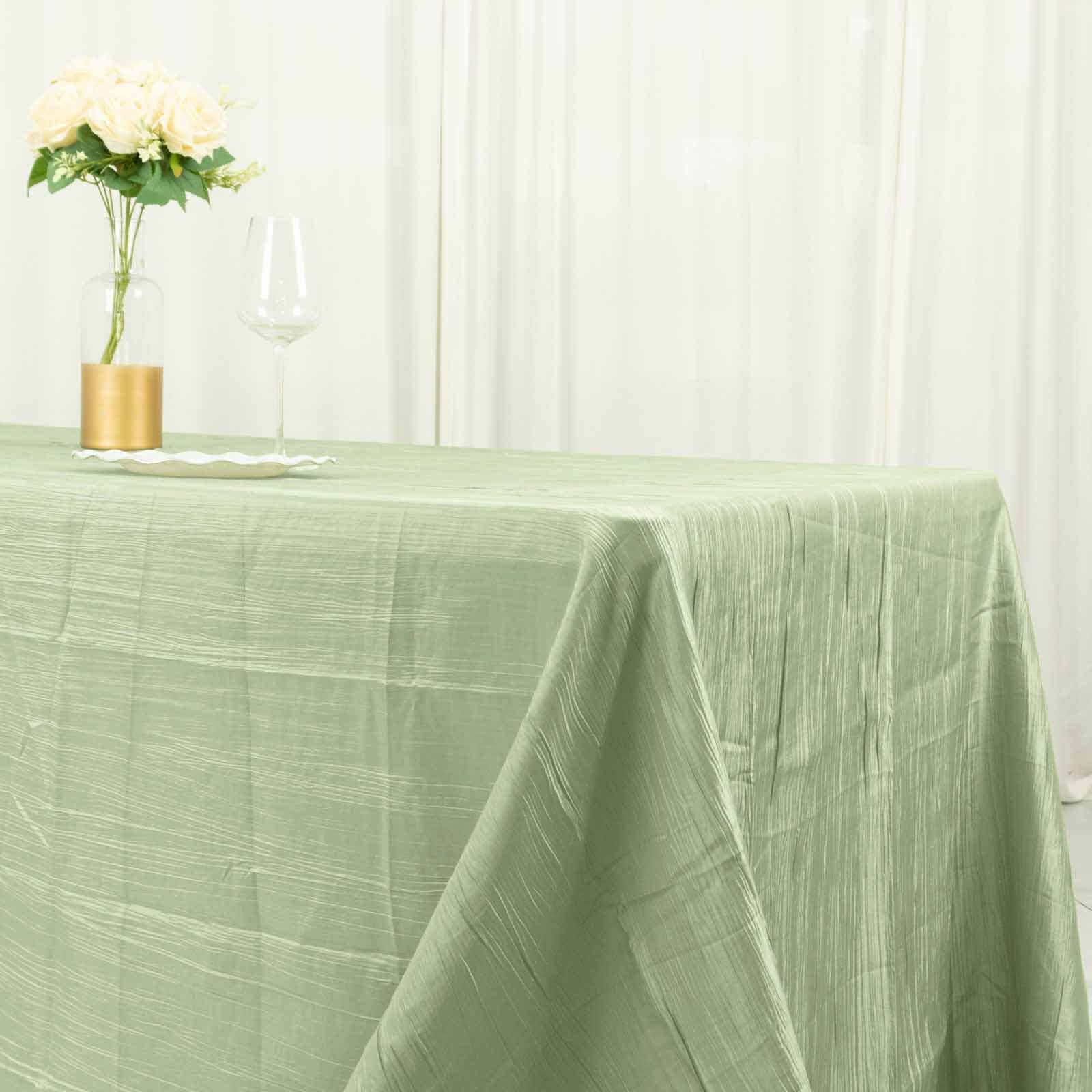 Taffeta 90"x132" Rectangle Tablecloth Sage Green - Seamless Accordion Crinkle Table Cover